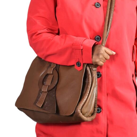 Leather Messenger Bag Vintage Brown Patchwork Pieced Shoulder Crossbody Slouchy - Picture 8 of 16